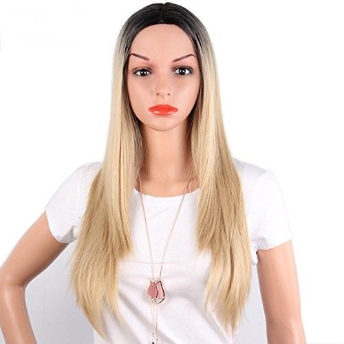 Long Straight Hair Two Tone  Wig Heat Resistant Fiber Synthetic Wigs - beautygiantusa.com