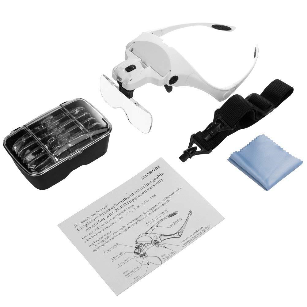 Headband Magnifier with LED Light, Head Mount Magnifier Glasses Light - beautygiantusa.com