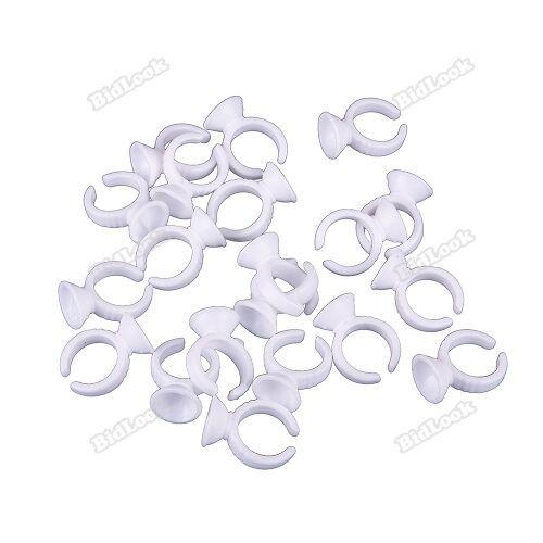 Disposable Plastic Nail Art Tattoo Glue Rings Holder Eyelash Extension Rings Adhesive Pigment Holders Finger Hand Beauty Tools (White-50 PCS - beautygiantusa.com