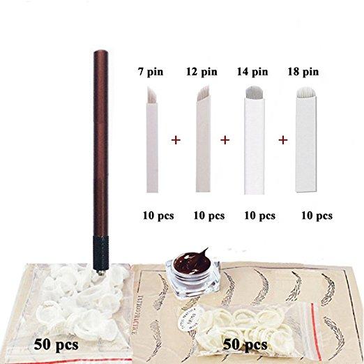 Microblading kit Eyebrow Micro Needling Pen Set with Blades Pigment Practice-skin Ring cup for eyebrow tattoo Permanet Makeup Tatto Kits - beautygiantusa.com